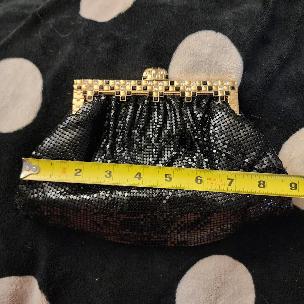 Whiting & Davis vintage black metal mesh evening frame crossbody bag clutch
